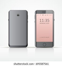 Silver Smartphones set. Vector illustration. Rose pink screen wallpaper.