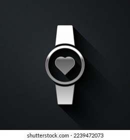 Silver Smartwatch icon isolated on black background. Long shadow style. Vector