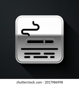 Silver Smoking area icon isolated on black background. Long shadow style. Vector