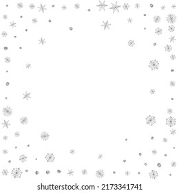 Silberschneeweißer Hintergrund, weißer Vektorgrafik. Confetti Elegantes Muster. Schneeflocken von Graudot. Metal-Xmas-Illustration.