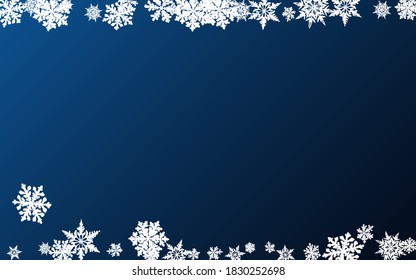 Silver Snow Panoramic Vector Blue Background. Christmas Snowfall Texture. Gray Winter Holiday. Sky Snowflake Backdrop.