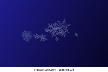 Silver Snow Vector Blue Background. Holiday Snowfall Card. White Xmas Wallpaper. Winter Snowflake Design.