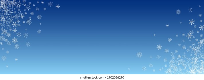 Silver Snow Vector Blue Background. Sky Snowflake Illustration. Gray Abstract Card. Falling Snowfall Pattern.