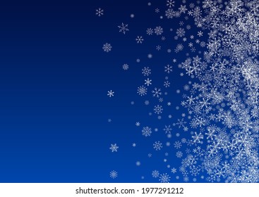 Silver Snow Vector Blue Background. Abstract Snowfall Texture. Gray Light Banner. Christmas Snowflake Wallpaper.
