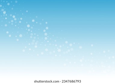 Silver Snow Vector Blue Background. Light White Snowflake Holiday. Snowfall Christmas Pattern.