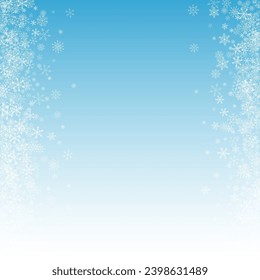 Silver Snow Vector Blue Background. Xmas Snowflake Pattern. Gray Holiday Holiday. Abstract Snowfall Wallpaper.