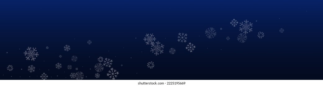 Silver Snow Vector Blue Panoramic Background. New Snowflake Holiday. Gray Xmas Pattern. Christmas Snowfall Card.