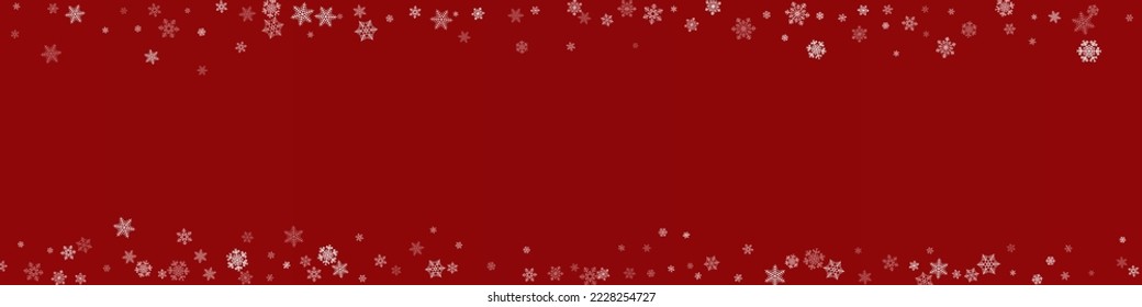 Silver Snow Vector Burgundy Panoramic Background. Falling Gray Snowfall Card. Snowflake Abstract Design.