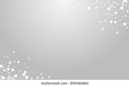 Silver Snow Vector Grey Background. Grey Chrismas Snowflake Backdrop. Glitter Snowfall Card. Festive Dots Wallpaper.