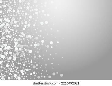 Silver Snow Vector Grey Background. Grey Magic Snowstorm Design. Shine Dots Banner. Elegant Snowflake Backdrop.