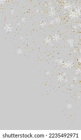 Fondo gris del vector de nieve plateado. Cartel de la nevada de Navidad. Festividad de luz blanca. Fantasía, el telón de fondo del copo de nieve.