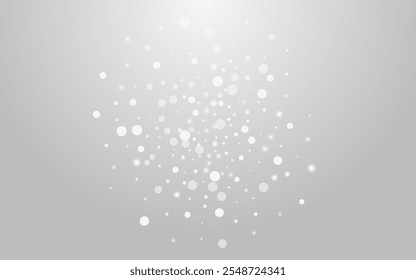 Silver Snow Vector Grey Background. Overlay Falling Flake Card. Glow Dots Invitation. Bokeh Snowflake Design.