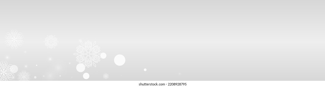 Silver Snow Vector Grey Panoramic Background. Abstract Snowfall Banner. White Winter Card. Falling Snowflake Backdrop.