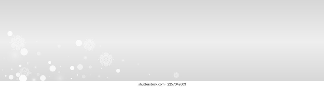 Silver Snow Vector Grey Panoramic Background. Holiday Snowfall Wallpaper. Gray Abstract Texture. Fantasy Snowflake Holiday.