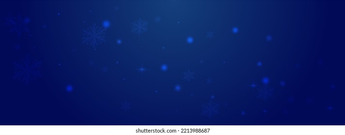 Silver Snow Vector Pnoramic Blue Background. White Minimal Snowfall Invitation. Magic Stars Texture. Glow Flake Backdrop.