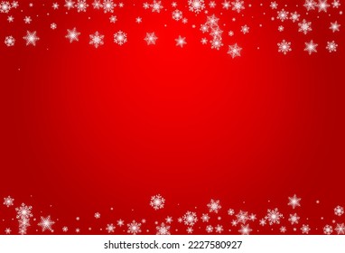 Silver Snow Vector Red Background. Light Gray Snowfall Banner. Snowflake Sky Texture.
