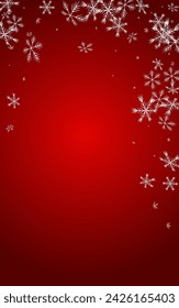 Silver Snow Vector Red Background. Sky Snowflake Card. White Light Transparent. Winter Snowfall Texture.