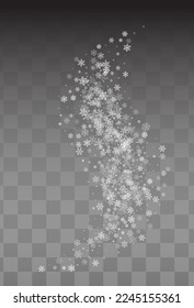 Silver Snow Vector Transparent Background. Light White Snowflake Holiday. Snowfall magic Design.