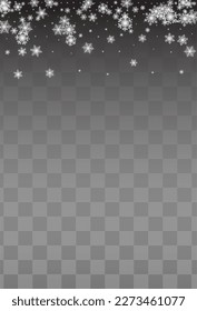 Silver Snow Vector Transparent Background. Winter White Snowflake Banner. Snowfall Abstract Illustration.