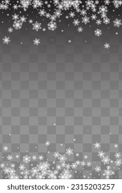 Silver Snow Vector Transparent Background. Christmas White Snowfall Wallpaper. Snowflake New Pattern.