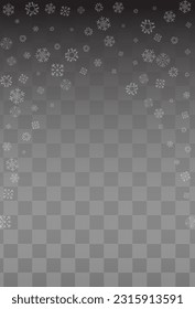 Silver Snow Vector Transparent Background. Xmas Snowfall Holiday. Gray Falling Texture. Light Snowflake Pattern.