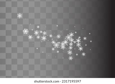 Fondo transparente del vector de nieve plateado. Fondo de copo de nieve blanco de Navidad. Diseño de caída de nieve.