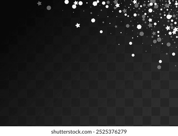 Fondo transparente de Vector de nieve plateado. Tarjeta de caída de nieve. Patrón de cielo gris. Ilustración de copo de nieve de Festiva.