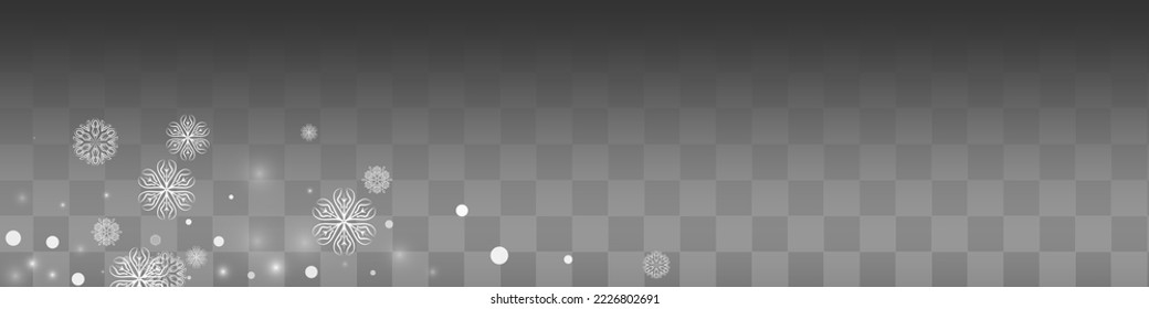Silver Snow Vector Transparent Panoramic Background. Light Snowflake Backdrop. Gray Xmas Card. Fantasy Snowfall Wallpaper.
