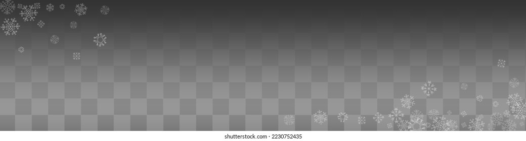 Silver Snow Vector Transparent Panoramic Background. Sky Snowflake Holiday. White Light Design. Winter Snowfall Illustration.