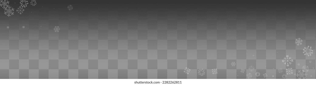 Silver Snow Vector Transparent Panoramic Background. Sky Snowflake Banner. Gray Xmas Holiday. Light Snowfall Wallpaper.