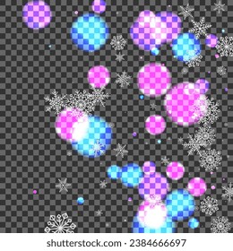 Silver Snowfall Background Transparent Vector. Snowflakes Space Frame. Purple Party. Gray Snowflake Sparkle. Winter Illustration.