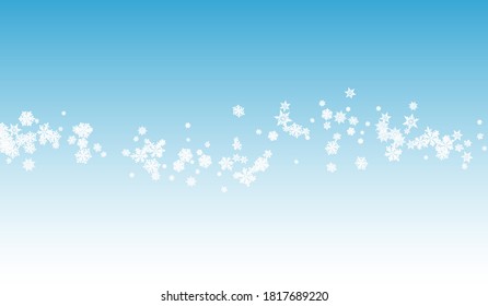 Silver Snowfall Panoramic Vector Blue Background. Abstract Snowflake Illustration. Gray Winter Design. Light Snow Texture.