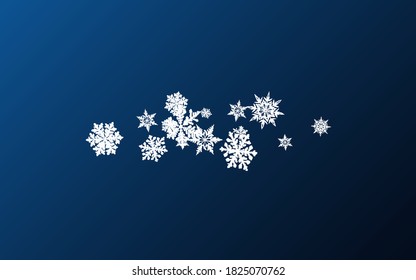 Silver Snowfall Panoramic Vector Blue Background. New Snowflake Pattern. Gray magic Backdrop. Falling Snow Card.