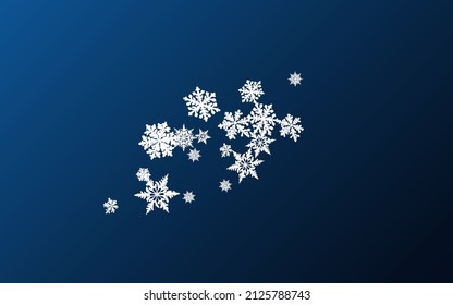 Silver Snowfall Panoramic Vector Blue Background. Christmas Snow Card. White Falling Illustration. New Snowflake Holiday.