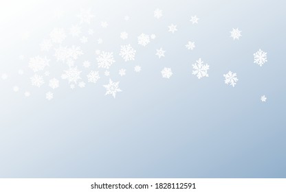 Silver Snowfall Panoramic Vector Gray Background. New Snow Illustration. White Light Transparent. Falling Snowflake Holiday.