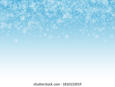 Silver Snowfall Vector Blue Background. Christmas Snowflake Transparent. White Holiday Design. Winter Snow Pattern.