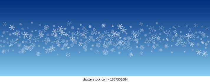 Silver Snowfall Vector Blue Background. Light Snow Transparent. White Xmas Holiday. Fantasy Snowflake Banner.