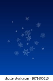 Silver Snowfall Vector Blue Background. Light Snow Card. White Falling Illustration. Holiday Snowflake Backdrop.