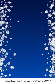 Silver Snowfall Vector Blue Background. Christmas Snowflake Banner. White Abstract Holiday. Falling Snow Texture.