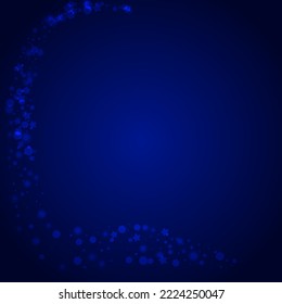 Silver Snowfall Vector Blue Background. White Winter Snowstorm Texture. Festive Flake Wallpaper. Glow Dots Backdrop.