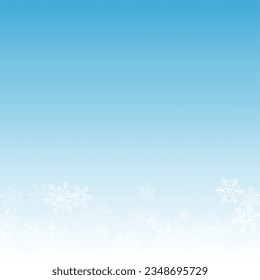 Silver Snowfall Vector Blue Background. Christmas White Snow Wallpaper. Snowflake New Illustration.