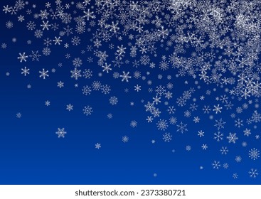 Silver Snowfall Vector Blue Background. Christmas Snowflake Holiday. Gray New Card. Sky Snow Banner.