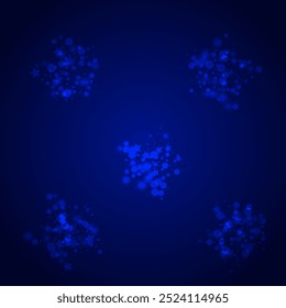 Silver Snowfall Vector Blue Background. Glow Bokeh Stars Invitation. Magic Flake Pattern. Shine Dots Wallpaper.