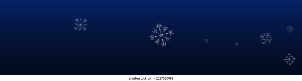 Silver Snowfall Vector Blue Panoramic Background. Fantasy Snow Backdrop. Gray Holiday Banner. Winter Snowflake Texture.