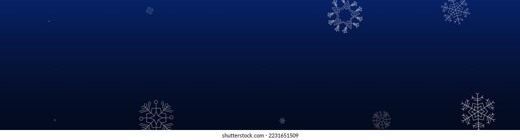 Silver Snowfall Vector Blue Panoramic Background. Fantasy Snow Design. Gray New Illustration. Light Snowflake Pattern.
