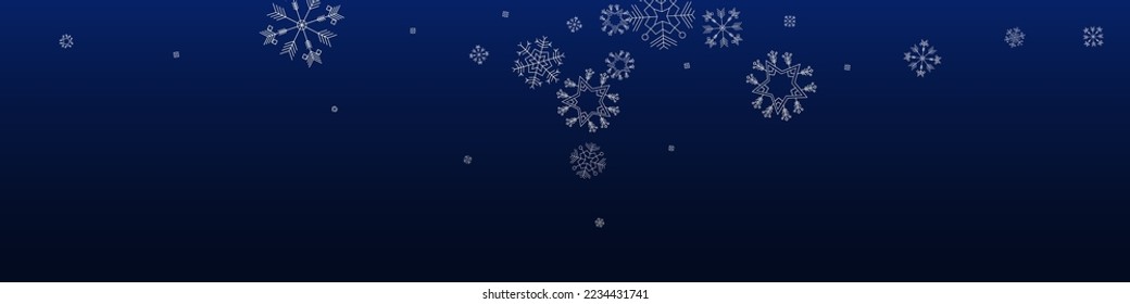 Silver Snowfall Vector Blue Panoramic Background. Winter Snow Texture. Gray New Pattern. Fantasy Snowflake Card.