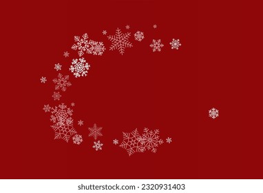 Silver Snowfall Vector Burgundy Background. Fantasy White Snowflake Holiday. Snow Sky Backdrop.