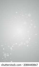 Silver Snowfall Vector Gray Background. Xmas Confetti Pattern. Gray Winter Wallpaper. Light Snowflake Backdrop.