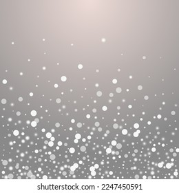 Silver Snowfall Vector Grey Background. White Shine Dots Wallpaper. Glow Snowstorm Banner. Festive Flake Texture.