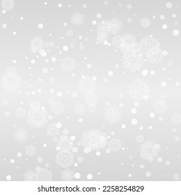 Silver Snowfall Vector Grey Background. Abstract Snow Wallpaper. Gray Falling Card. Fantasy Snowflake Holiday.